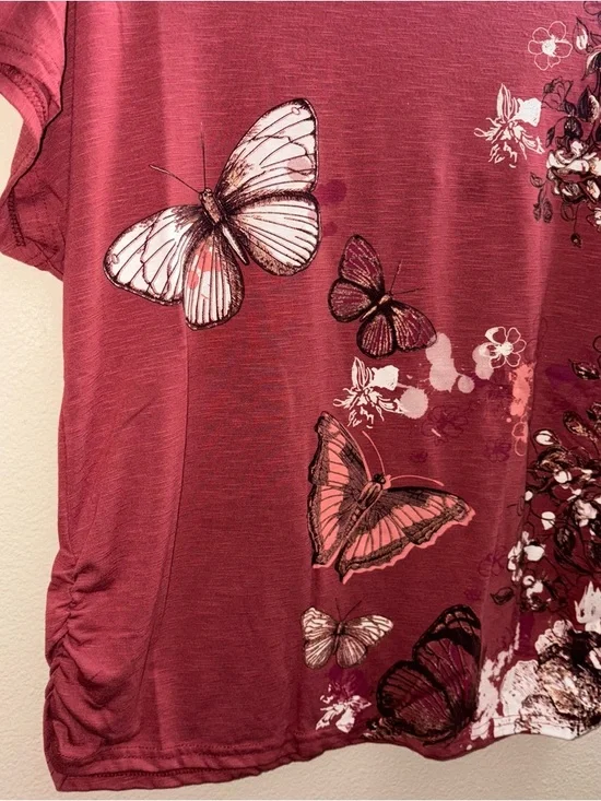 Joci & Co. Short Sleeve Butterfly Tee in Rose Red - Picture 4 of 6